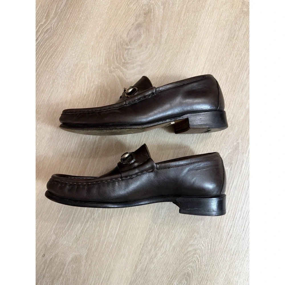 Gucci Vintage Men's Horsebit Brown Silver Loafers Preppy Old Money Academia